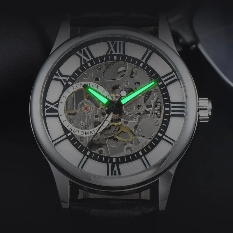Montre homme cuir automatique, squelette