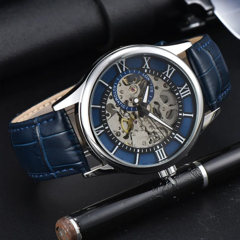 Montre homme cuir automatique, squelette