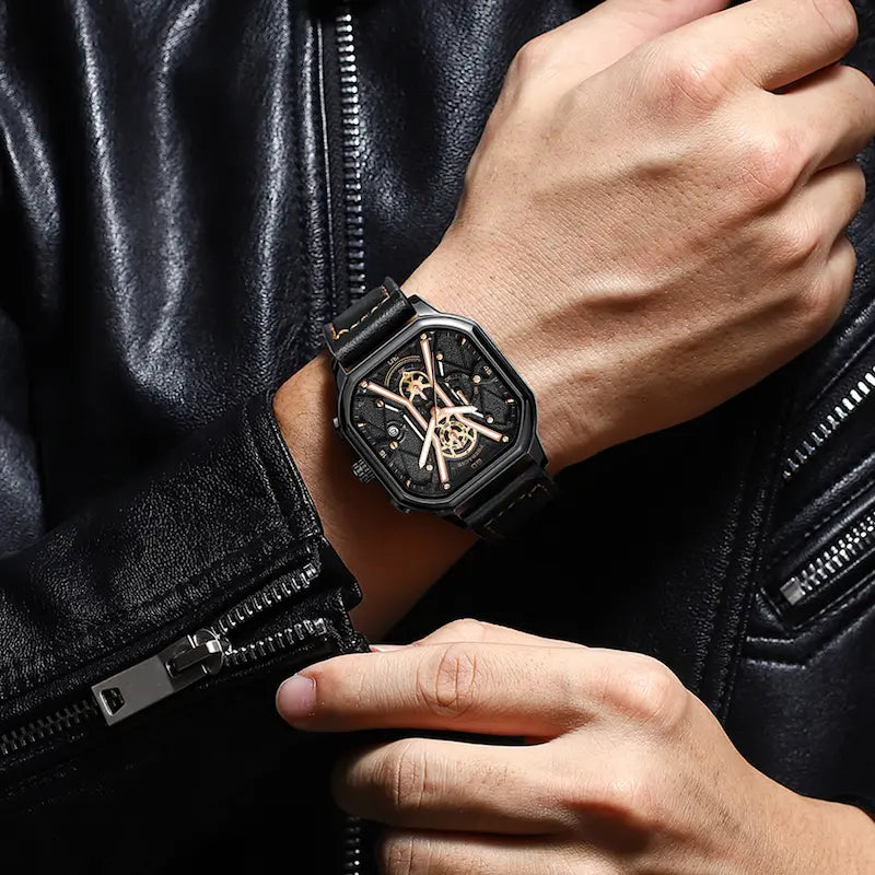 Montre homme cuir carré chronographe