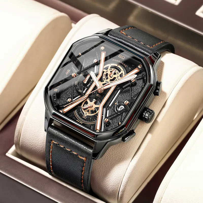 Montre homme cuir carré chronographe