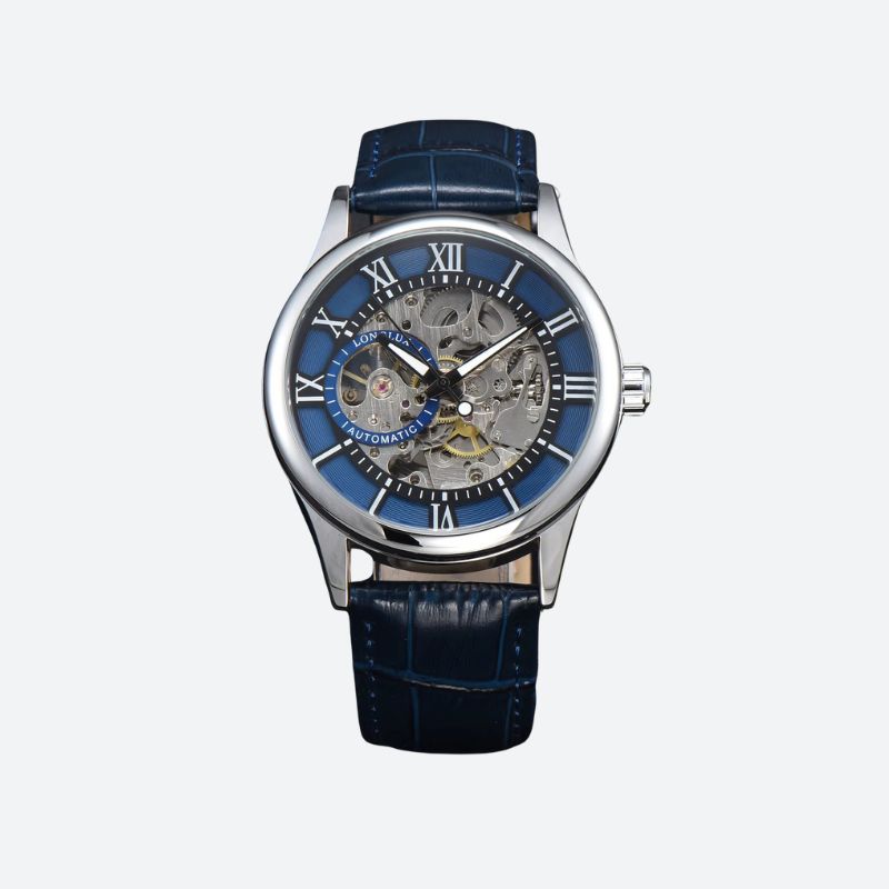 Montre homme cuir automatique, squelette