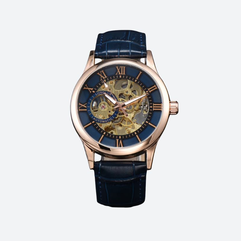 Montre homme cuir automatique, squelette