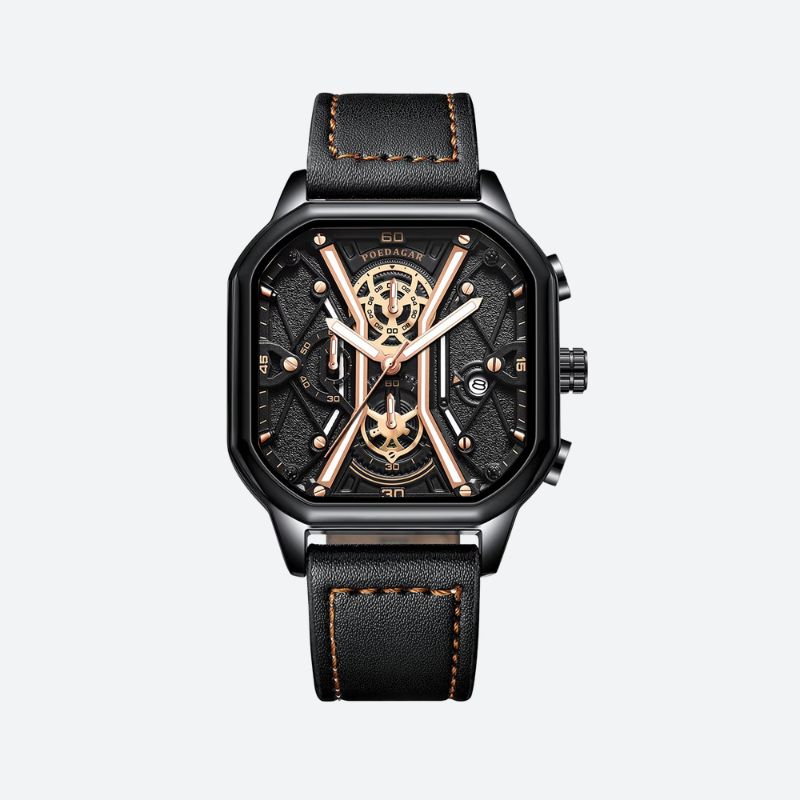 Montre homme cuir carré chronographe
