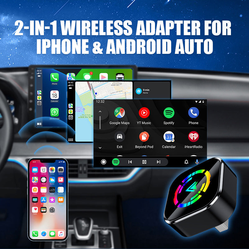 Adaptateur sans fil 2-en-1 pour iPhone et Android Car